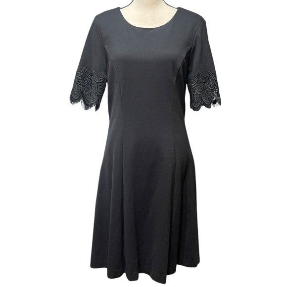 IMNYC Isaac Mizrah Black Ponte Lace Trim Professional Polished Career Dress M - Picture 1 of 13